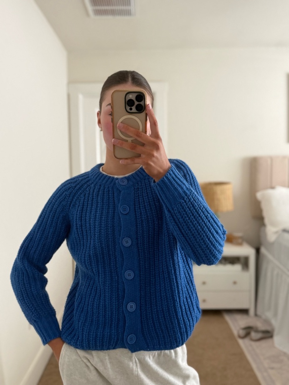 Amazon Royal Blue Chunky Ribbed Button Cardigan